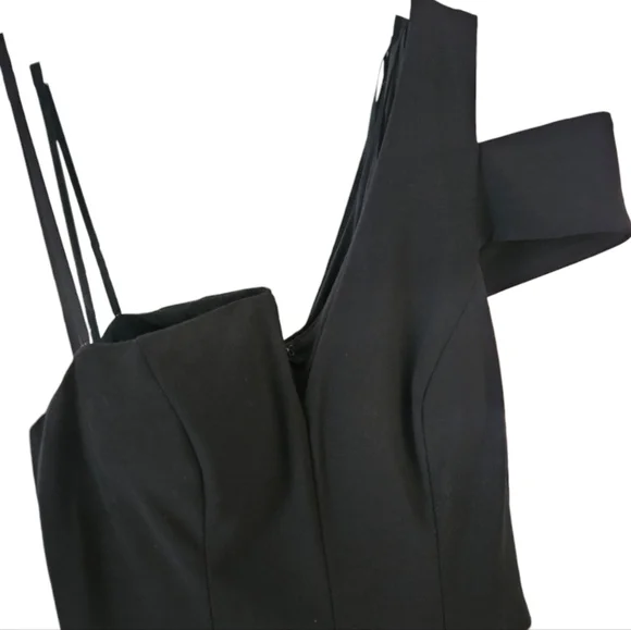 Betsy & Adam One-Shoulder Satin Ballgown Black/Champagne Size 8 $259 - Picture 5 of 8